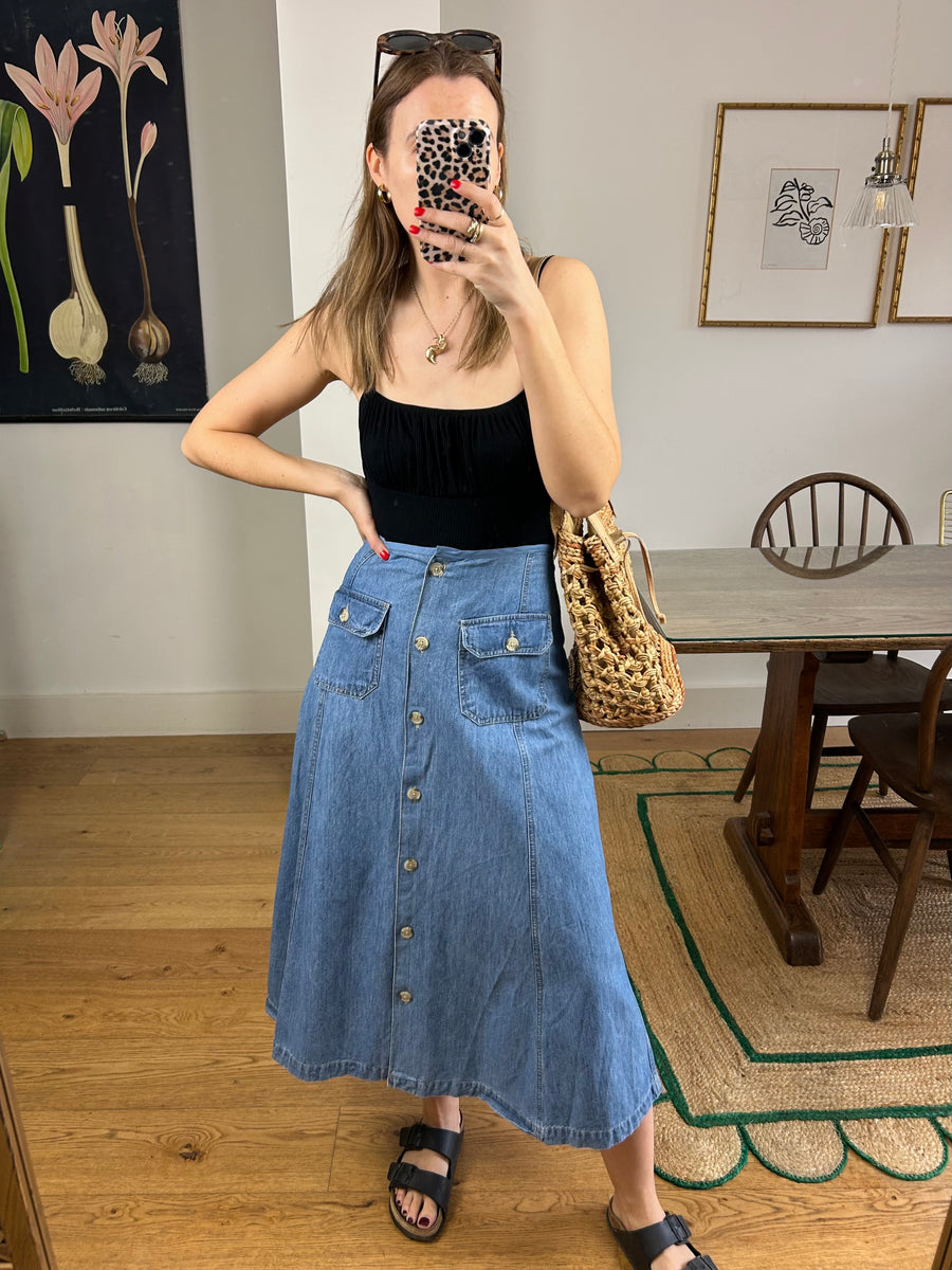 Denim Button-Down Skirt - UK 16