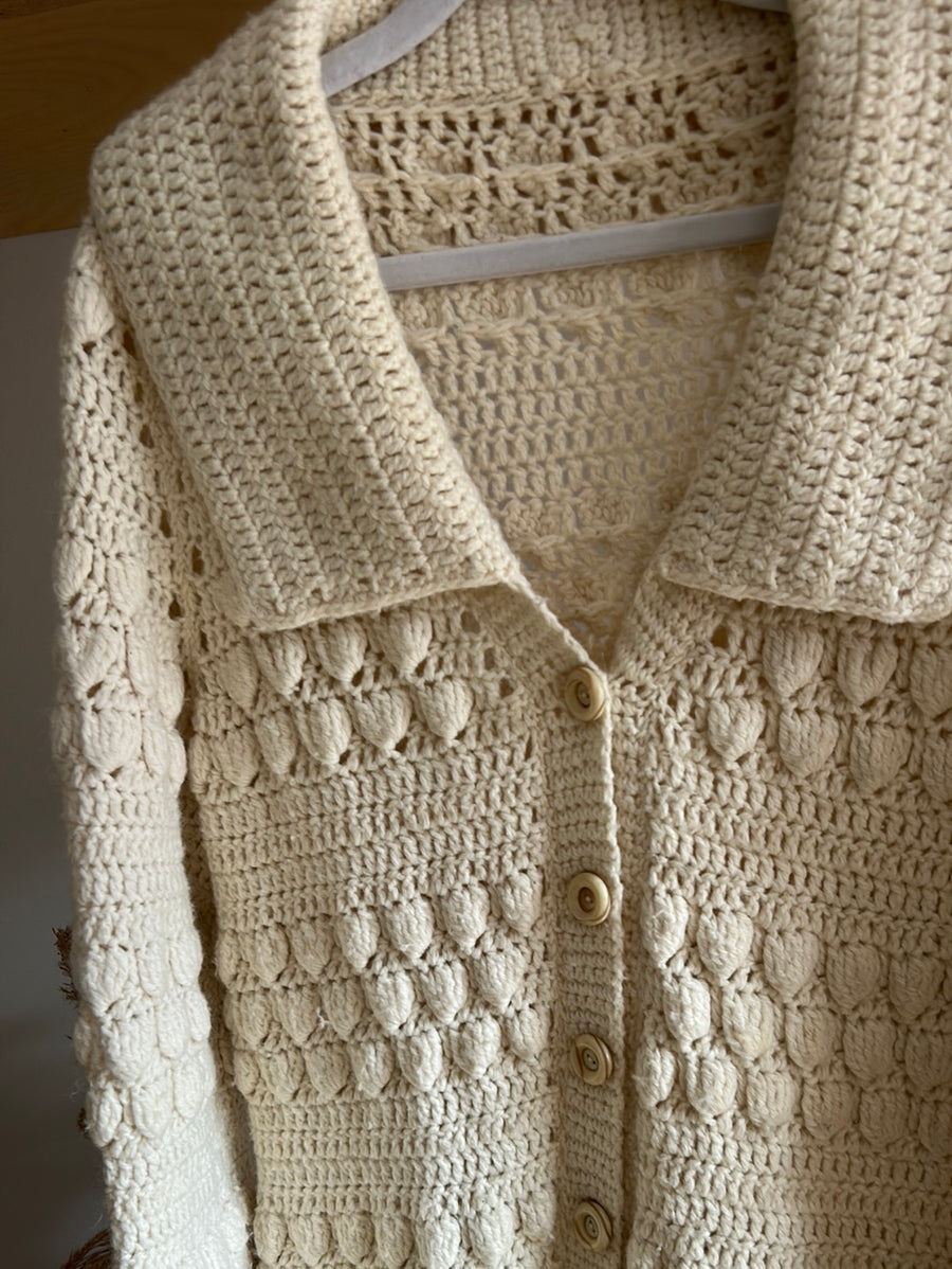 Crochet Cardigan & Matching Beanie - M