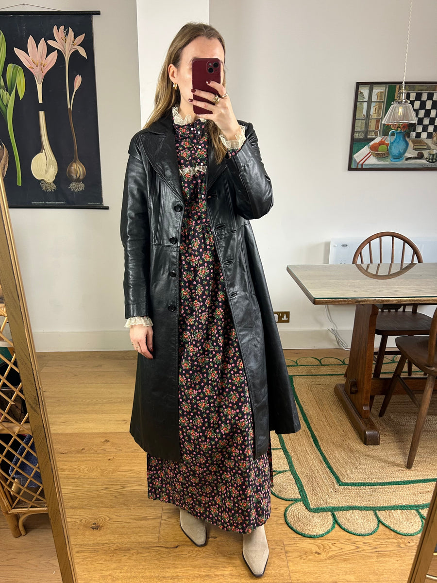 Black Leather Trench Coat - S