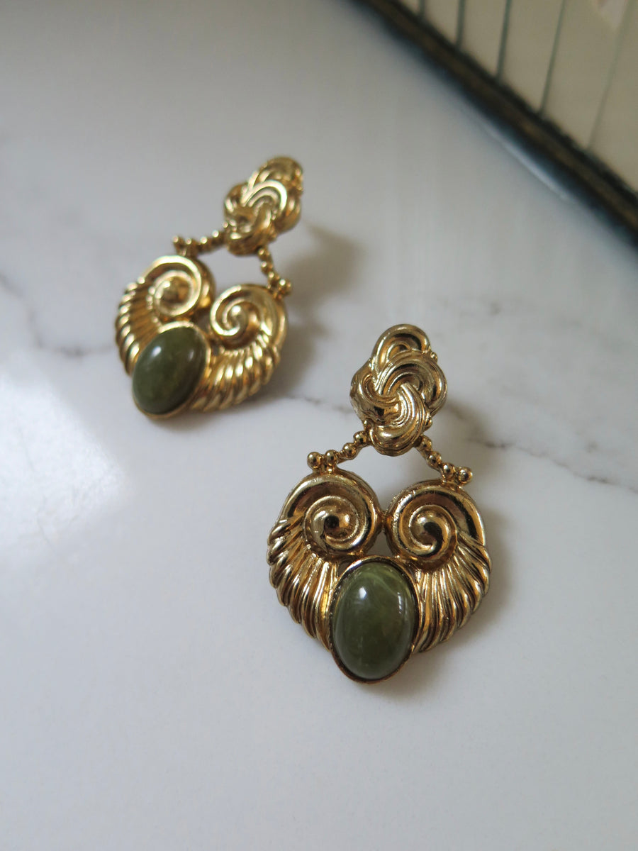 Gold Plated Green Door Knocker Earrings