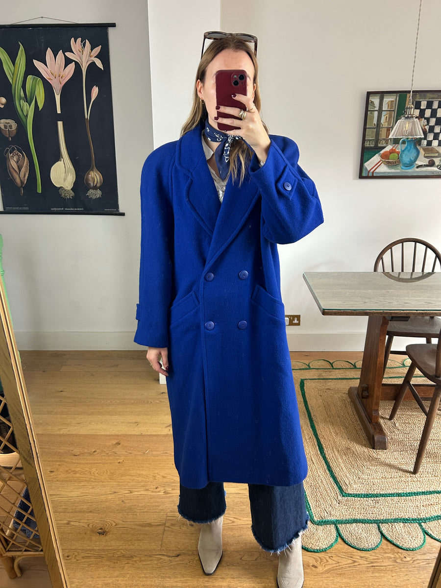Blue Wool Overcoat - M