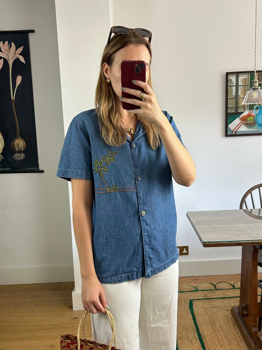 Palm Tree Denim Shirt - S/M