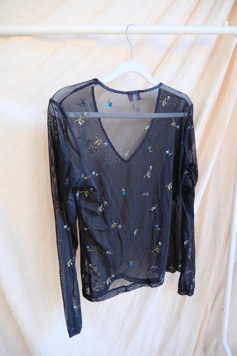 Embroidered Sheer Top - M