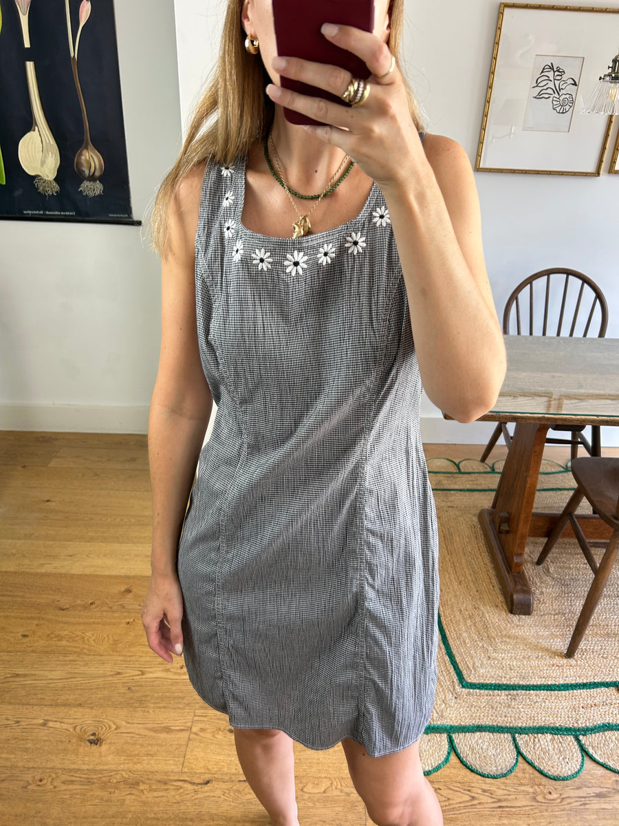 Gingham Embroidered Floral Dress - UK 10/12