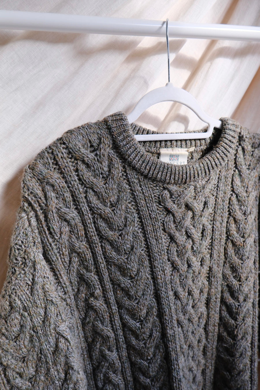Dark Green Wool Cable Knit Jumper - L