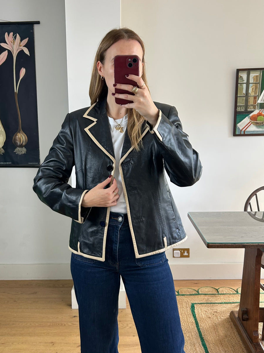 Black & Tan Leather Blazer - S