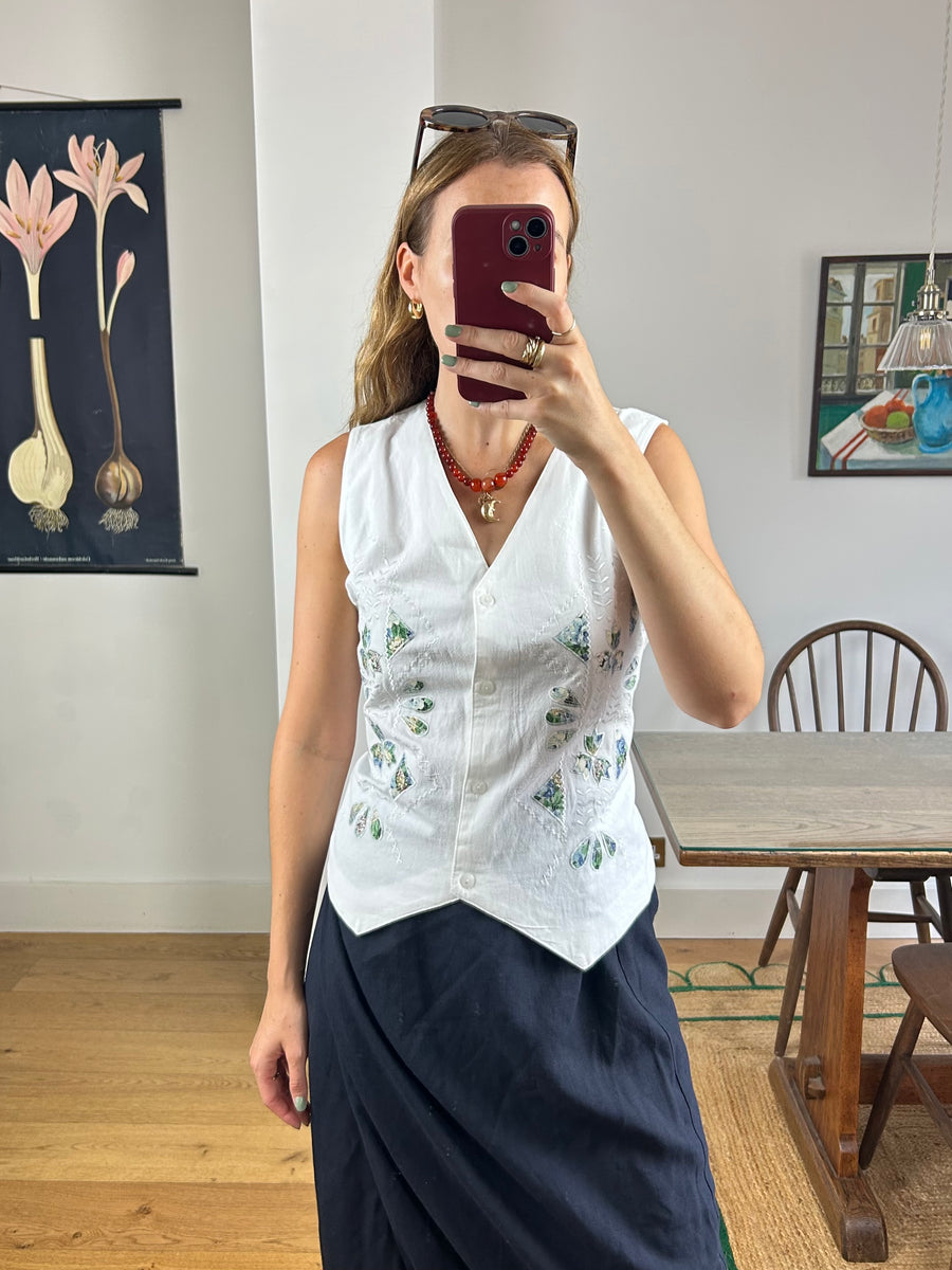 White Applique Waistcoat - M