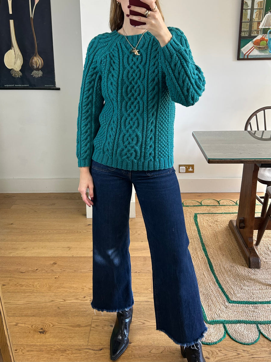 Green Cable Knit Jumper - S