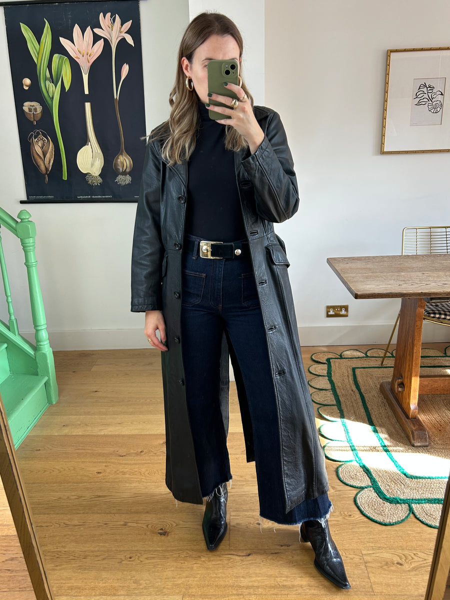 Black Leather Trench Coat - XS/S
