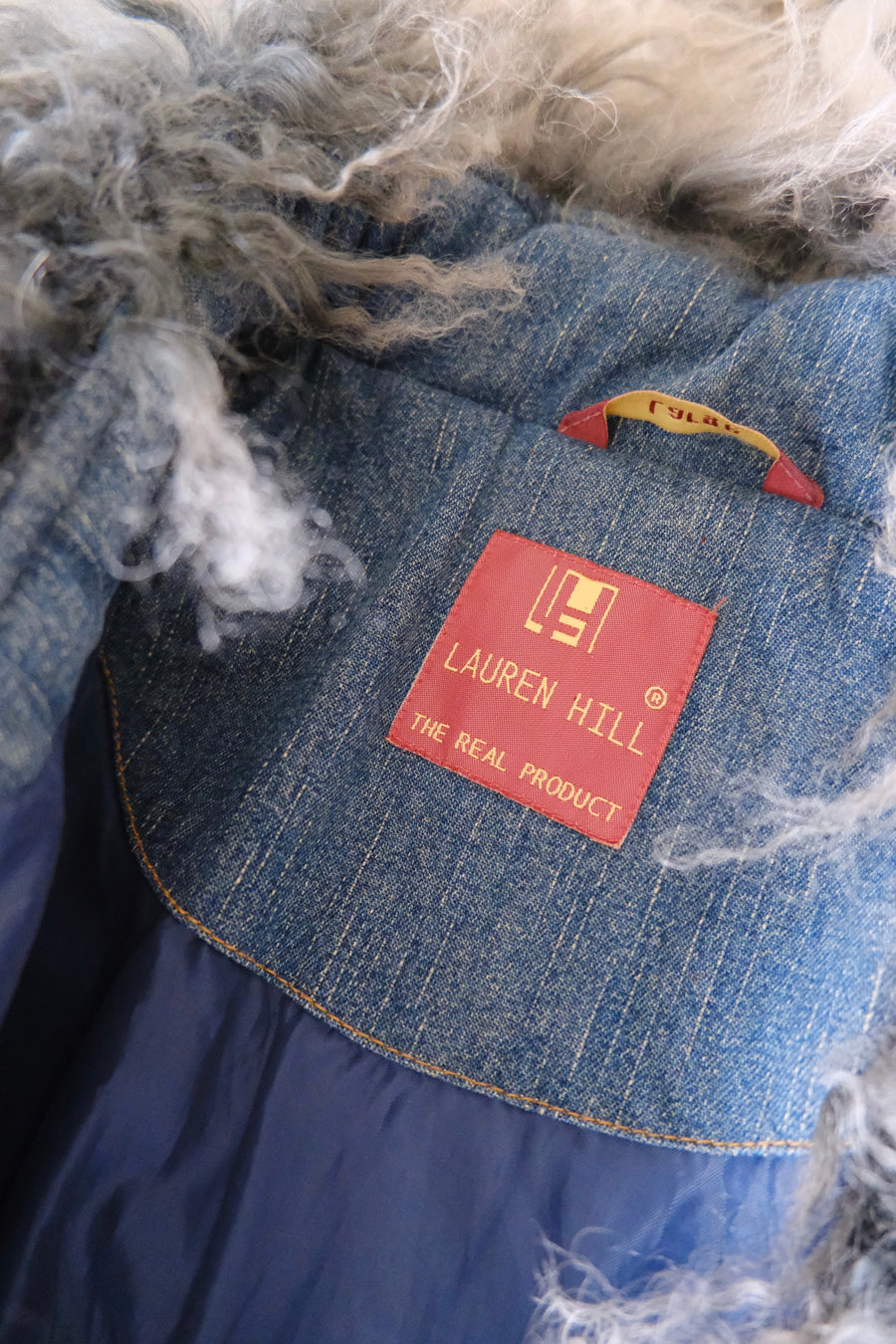 Denim Mongolian Fur Coat - M