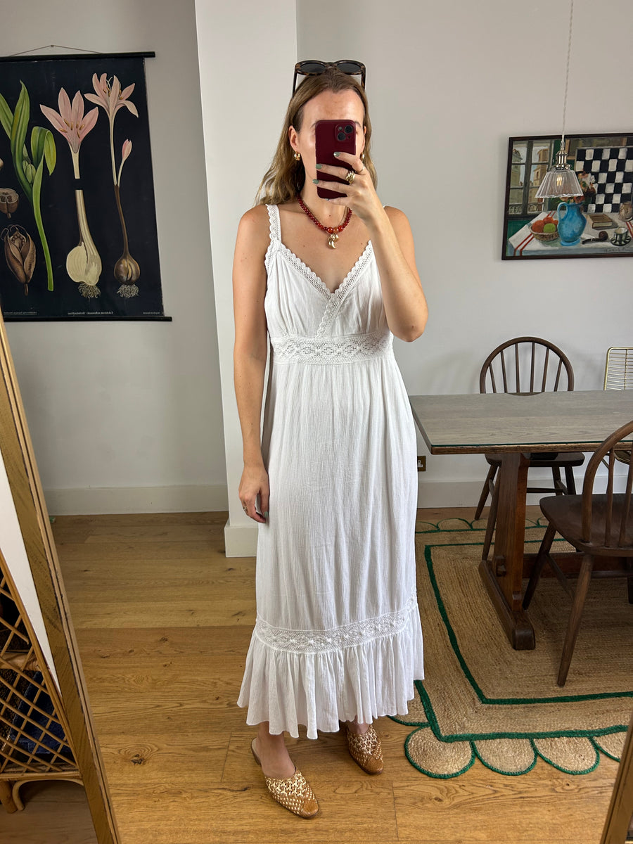 White Cotton Maxi Dress - UK 8-12