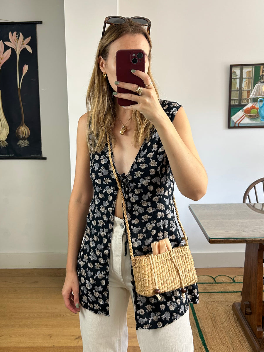 Mini Straw Drawstring Bag