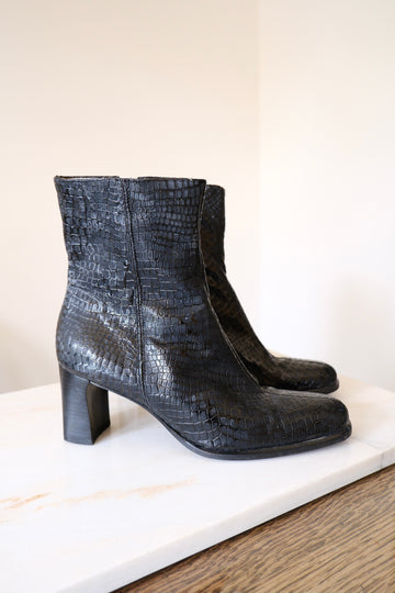 Croc-Effect Ankle Boots - UK 4