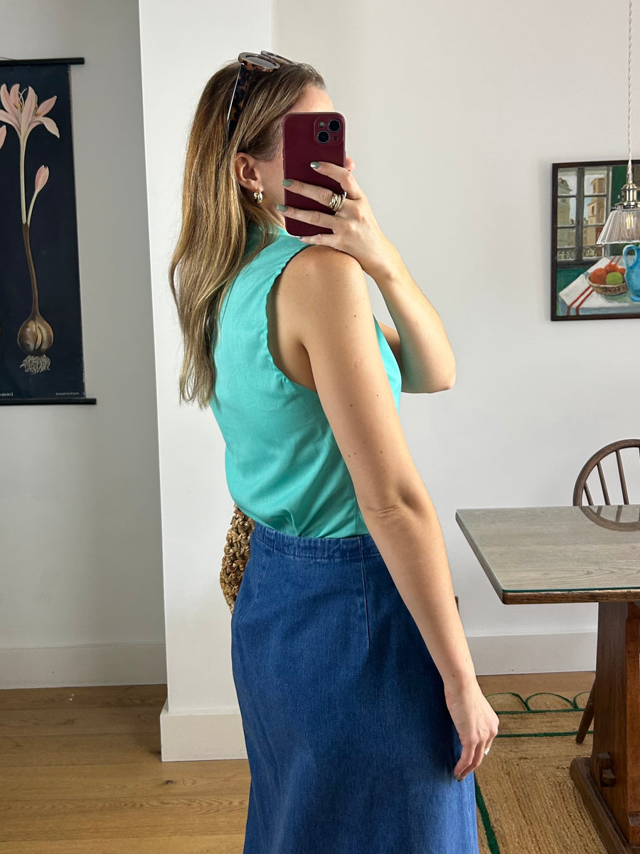 Turquoise Floral Blouse - S/M