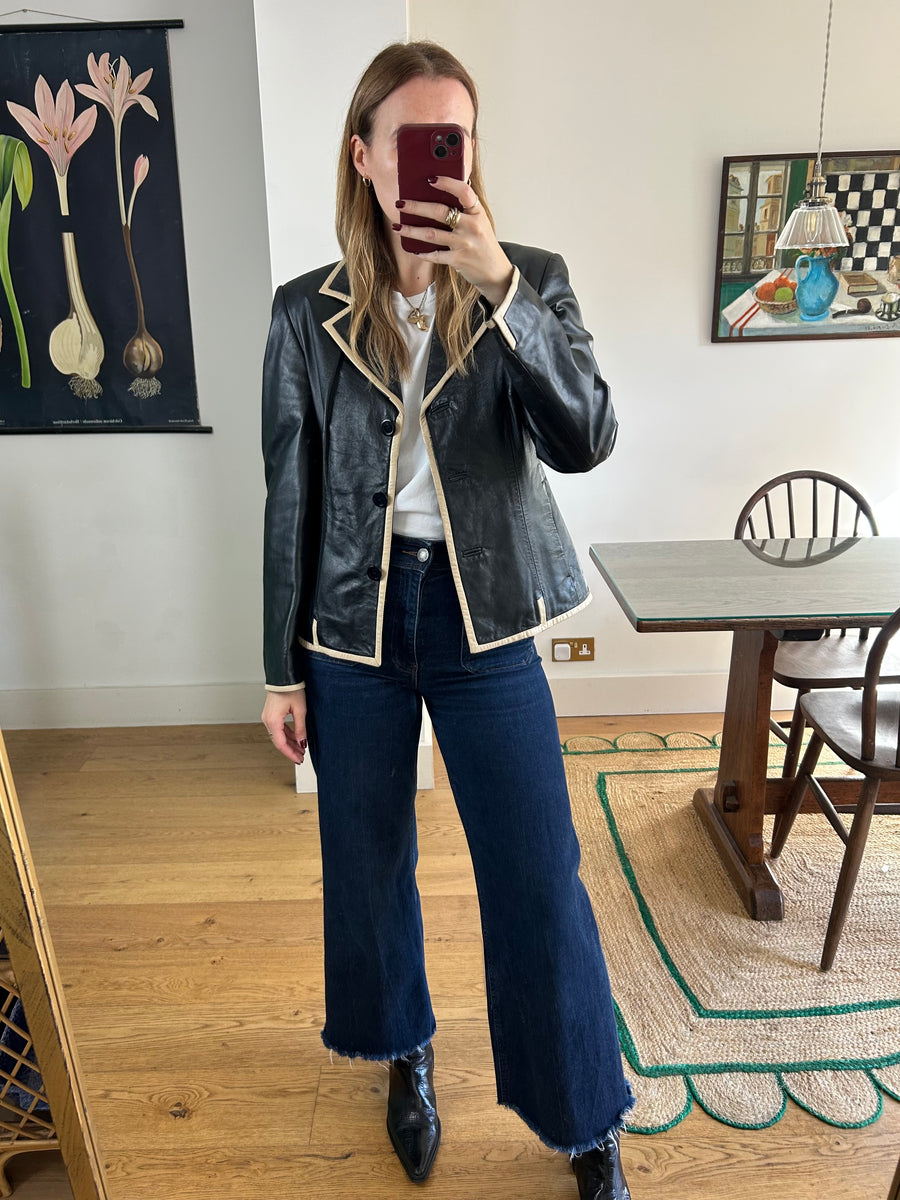 Black & Tan Leather Blazer - S
