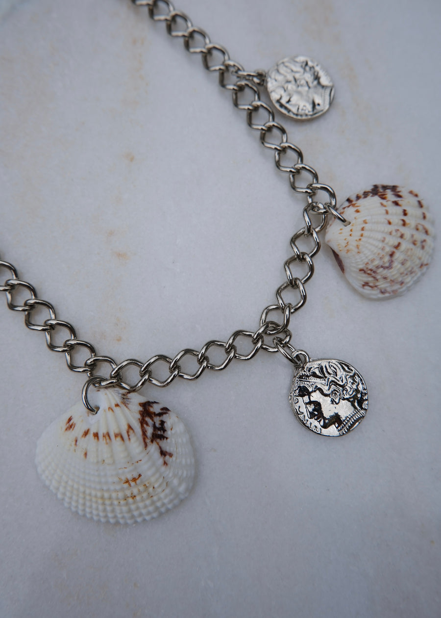 Silver Coin & Shell Charm Necklace
