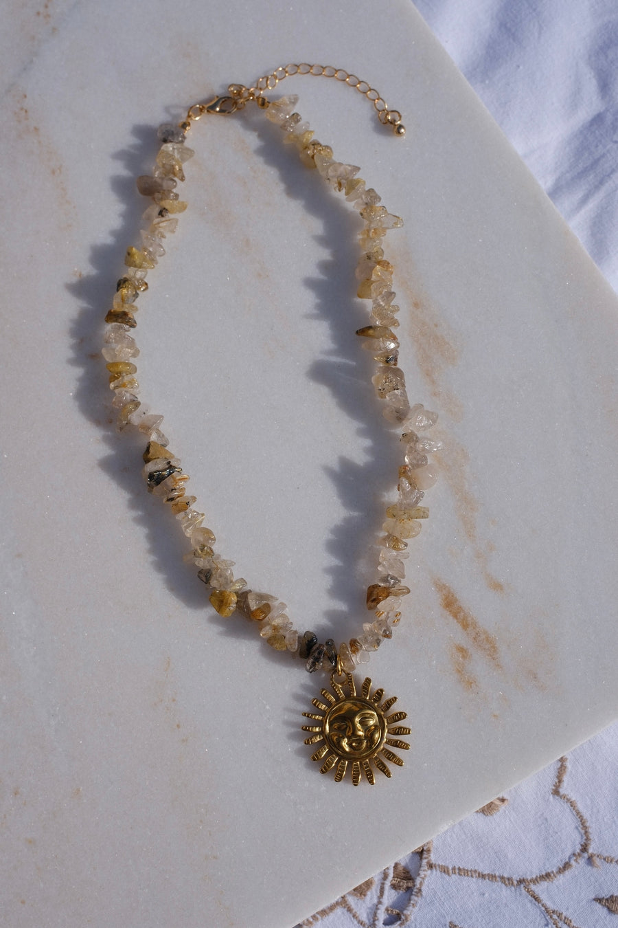 Golden Rutile Beaded Sun Necklace