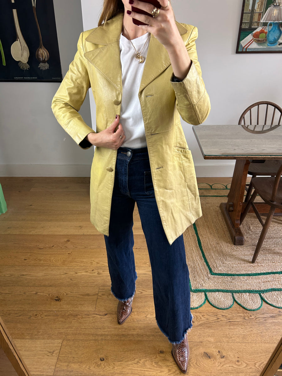 Yellow Leather Trench Coat - XS-S