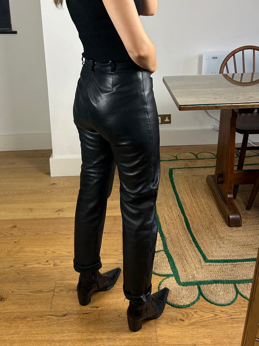 High Waisted Leather Trousers - UK 12