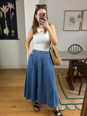 Denim Button-Down Skirt - UK 8-10