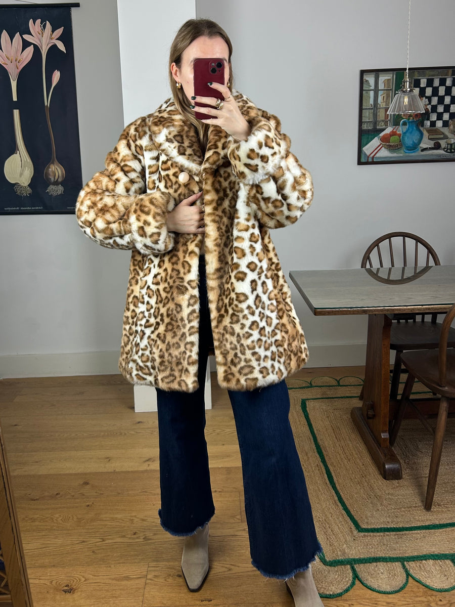 Animal Print Faux Fur Coat - S/M