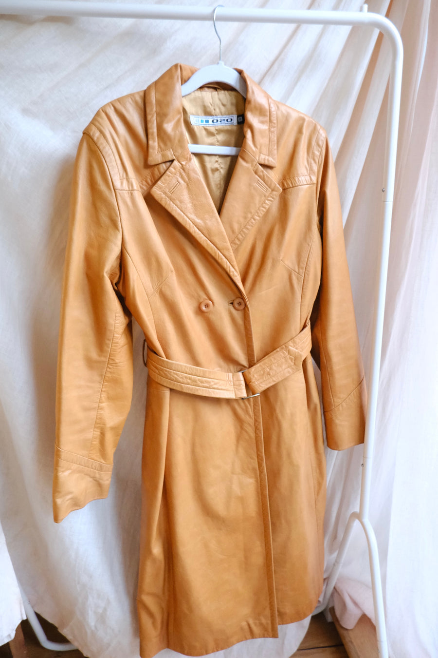 Brown Leather Trench Coat - S/M