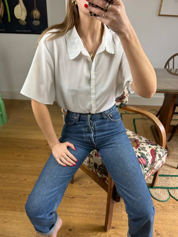 Embroidered Collar Blouse - L/XL