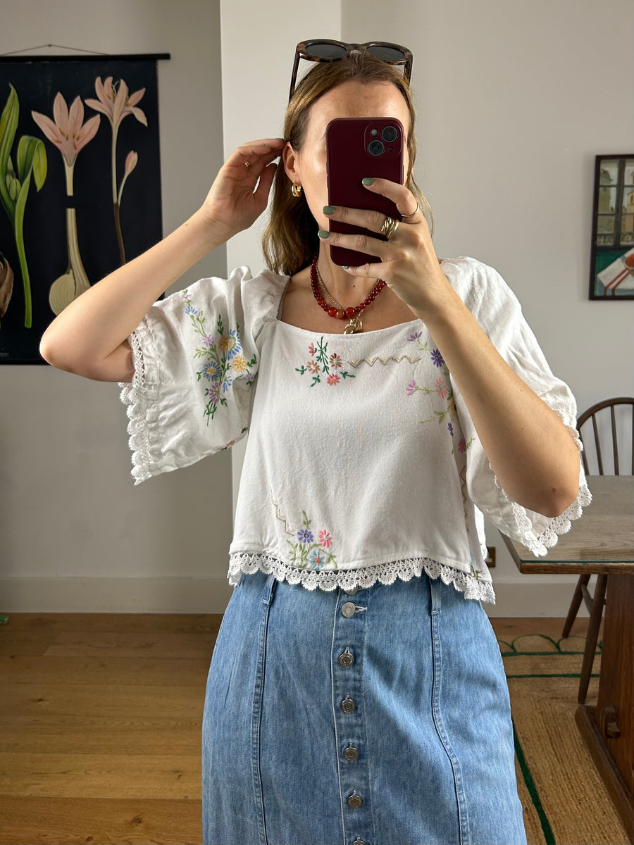 Reworked Embroidered Top - S/M