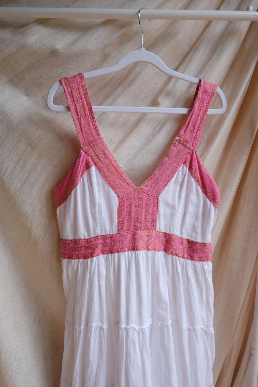 Whited & Pink Tiered Maxi Dress - UK 8-10