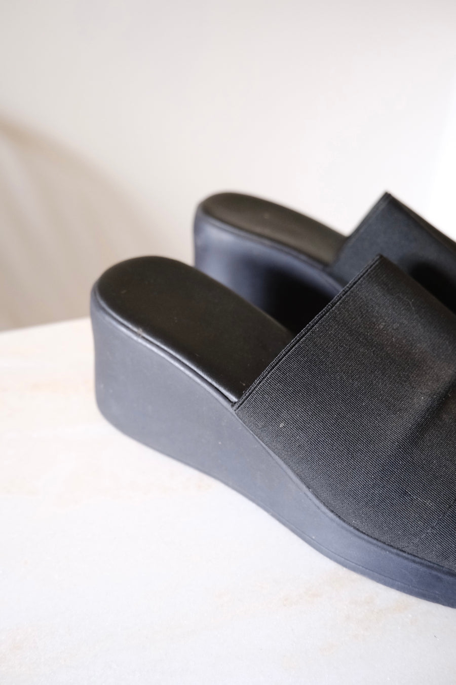 Black Wedge Mules - UK 6