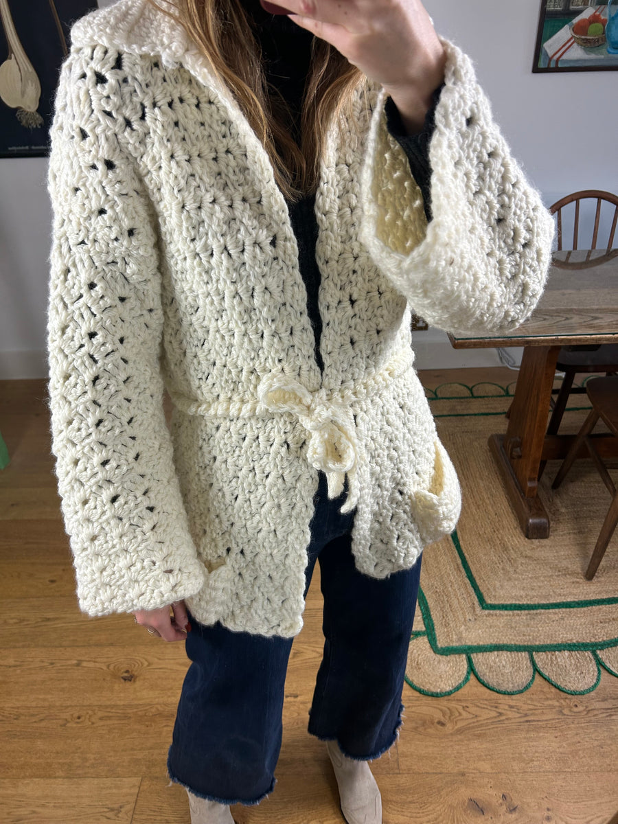 Cream Crochet Cardigan - S-M