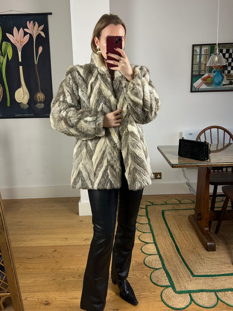 Zig Zag Faux Fur Coat - M