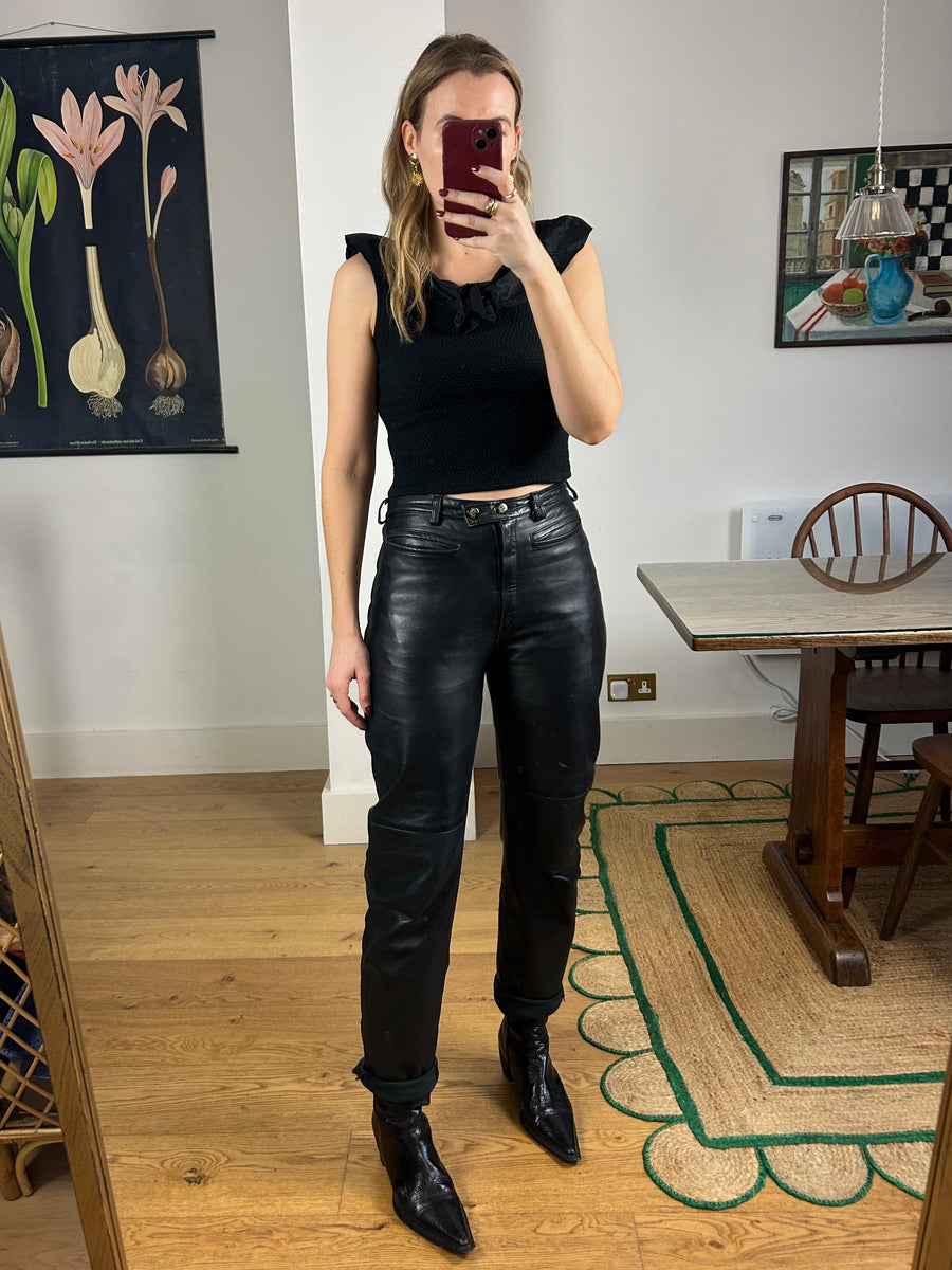 High Waisted Leather Trousers - UK 12