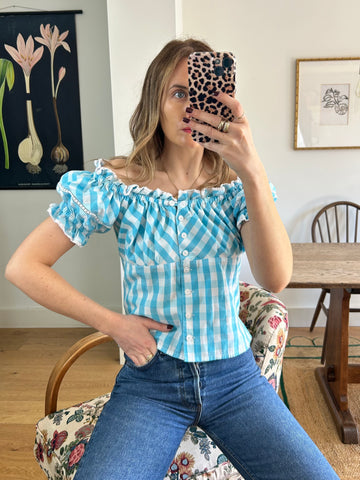 Blue Gingham Top - S