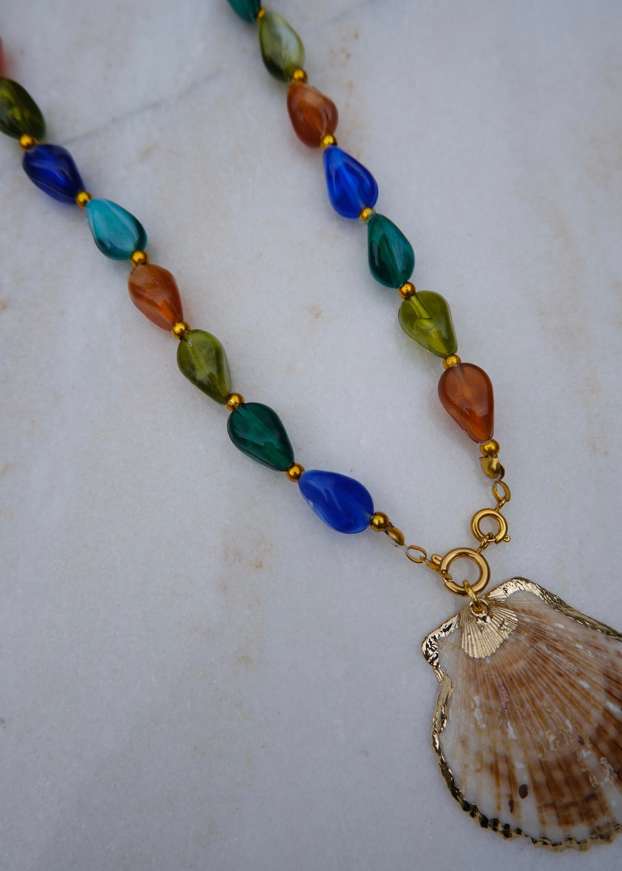 Colourful Beaded Shell Pendant Necklace