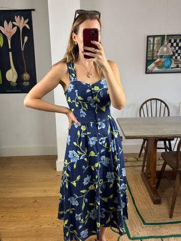 Navy Floral Dress - UK 8/10