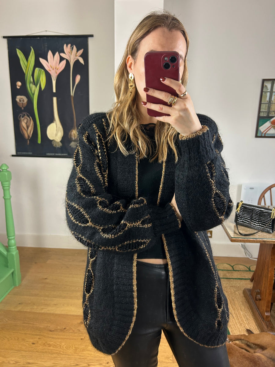 Black & Gold Mohair Cardigan - S/M