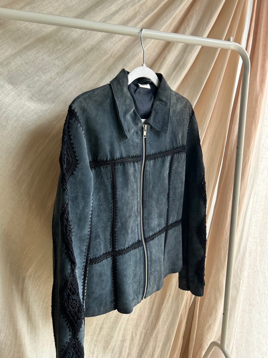 Navy Suede & Crochet Jacket - S