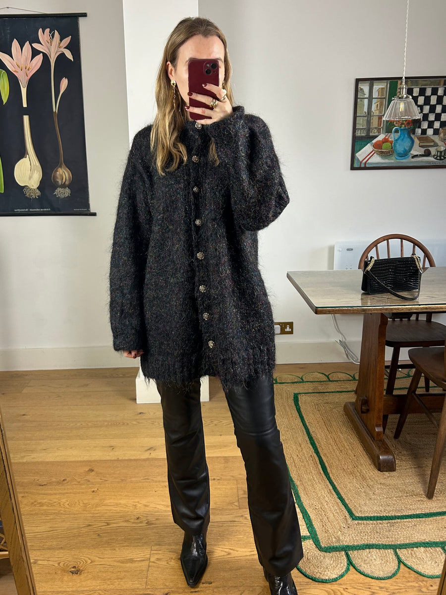 Black Mohair Cardigan - L