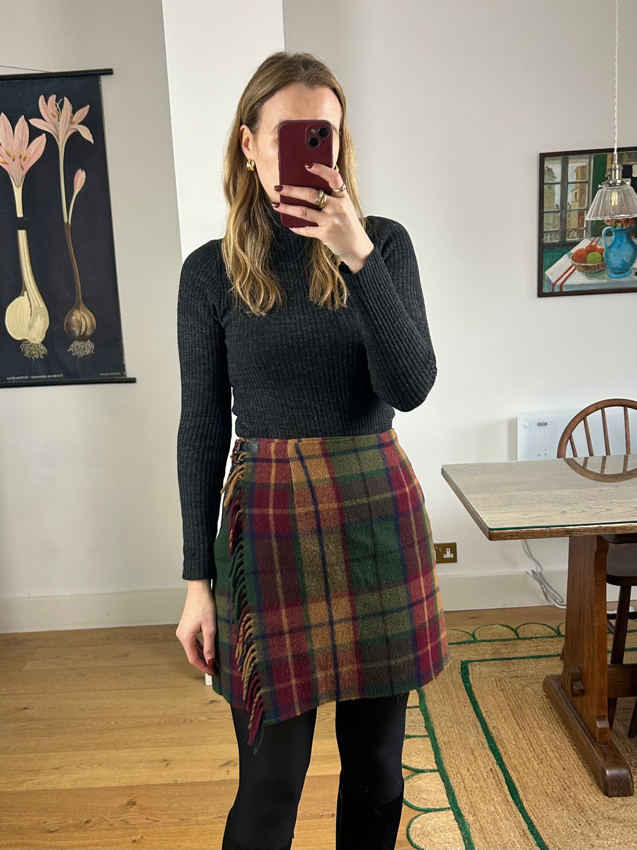 Check Fringed Skirt - UK 8