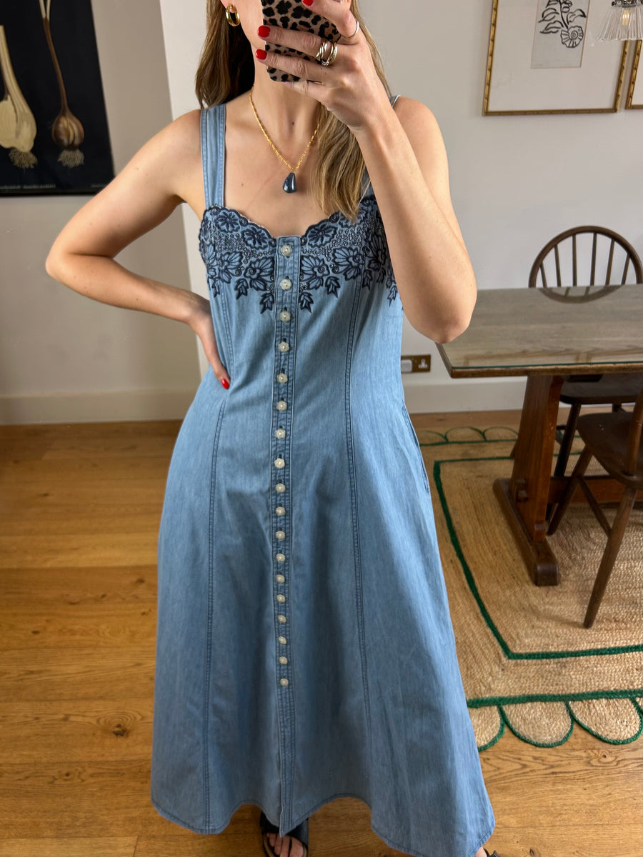 Embroidered Denim Dress - UK 10
