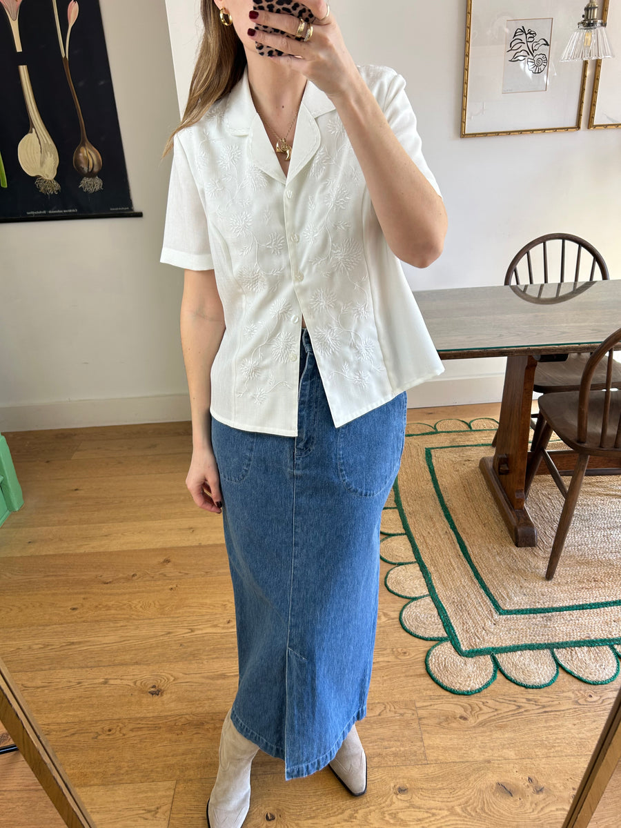 White Embroidered Blouse - M