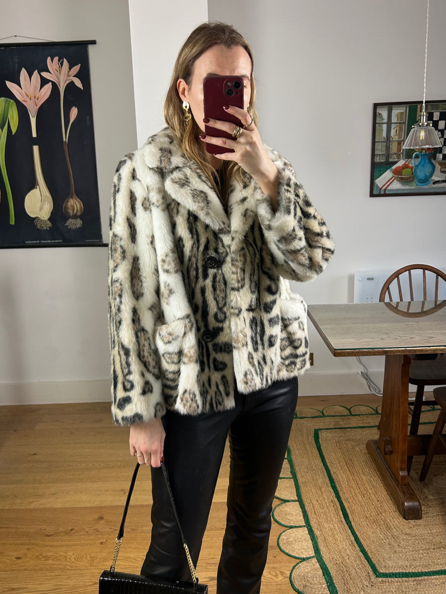 Faux Fur Animal Print Coat - S