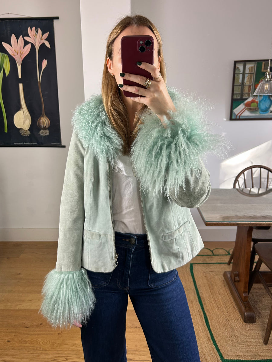 Green Mongolian Fur Jacket - S
