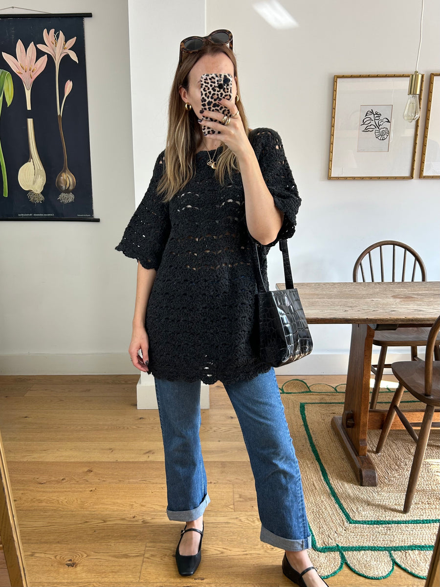 Black Crochet Jumper - M
