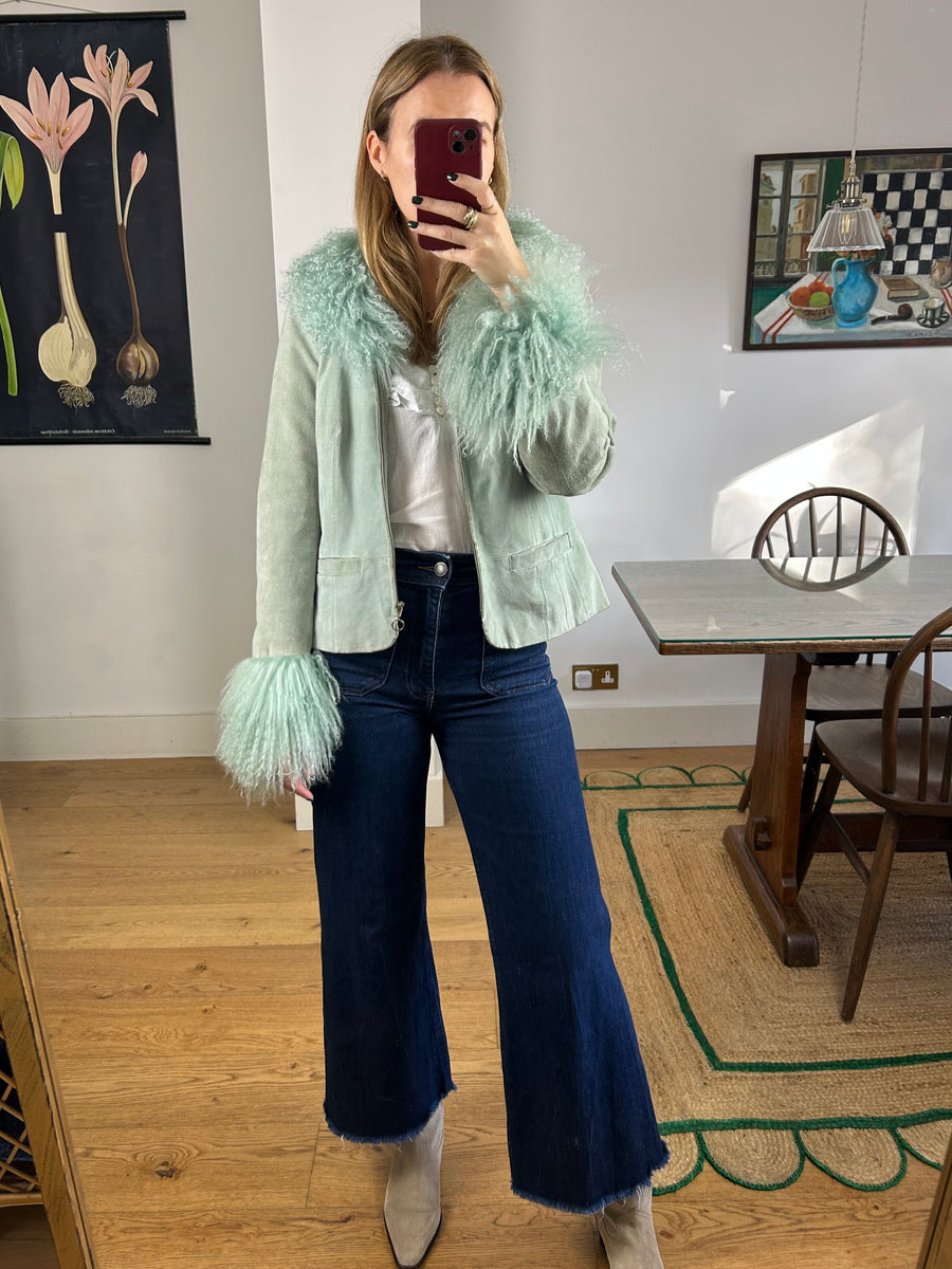 Green Mongolian Fur Jacket - S