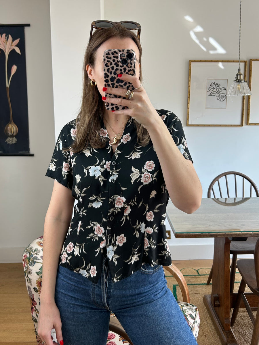 Dark Floral Blouse - S/M