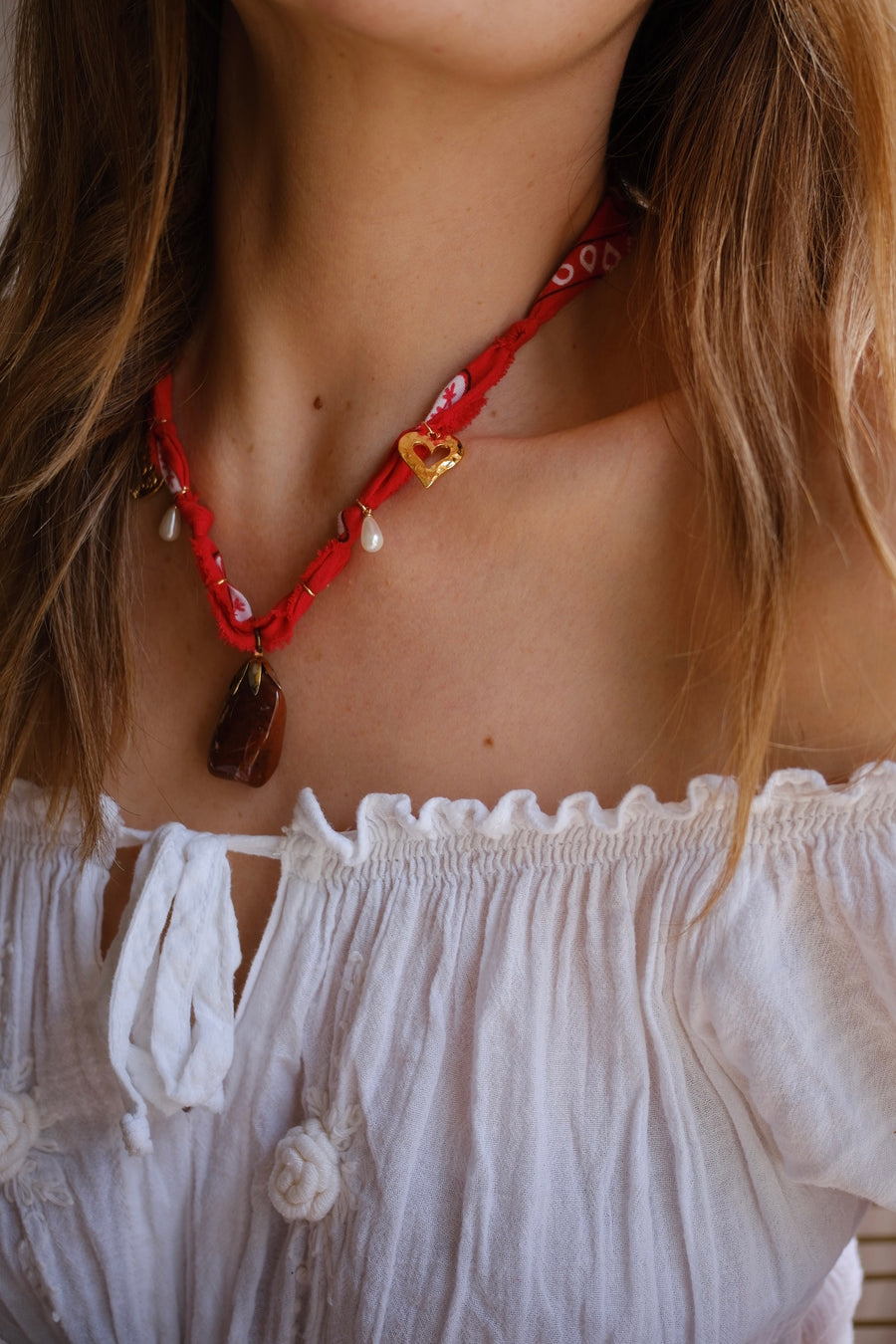 Red Bandana Quartz Charm Necklace