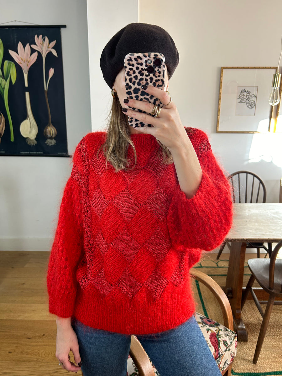 Red Contrast Knit Jumper - S/M