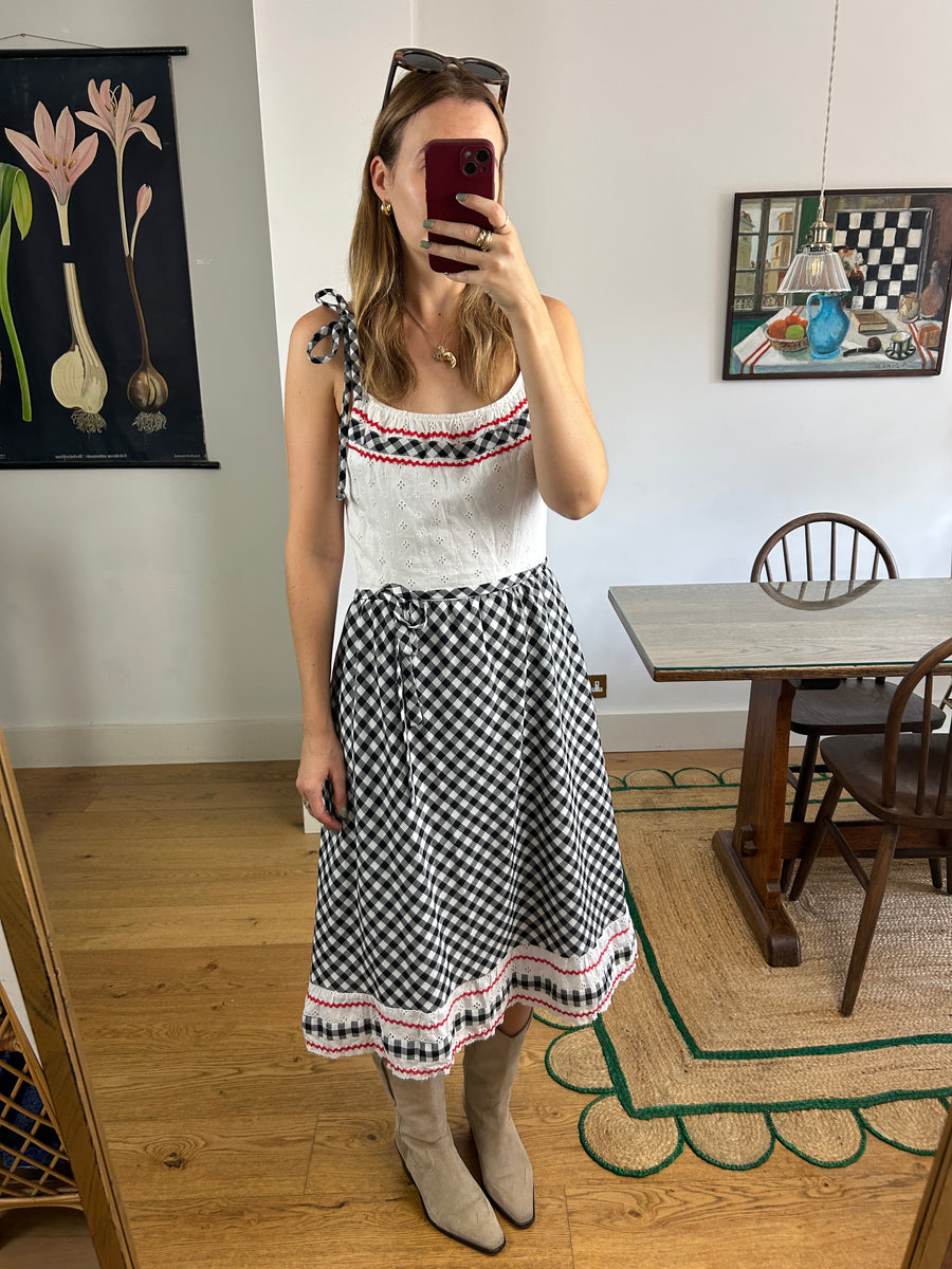 Broderie Anglaise Gingham Dress - UK 10